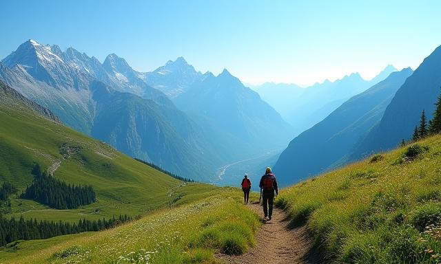Alpine mountain panorama with hiking trails in Tyrol