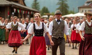 Traditional Austrian folk dancers performing at an outdoor festival
