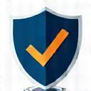 Icon depicting travel safety with shield and checkmark